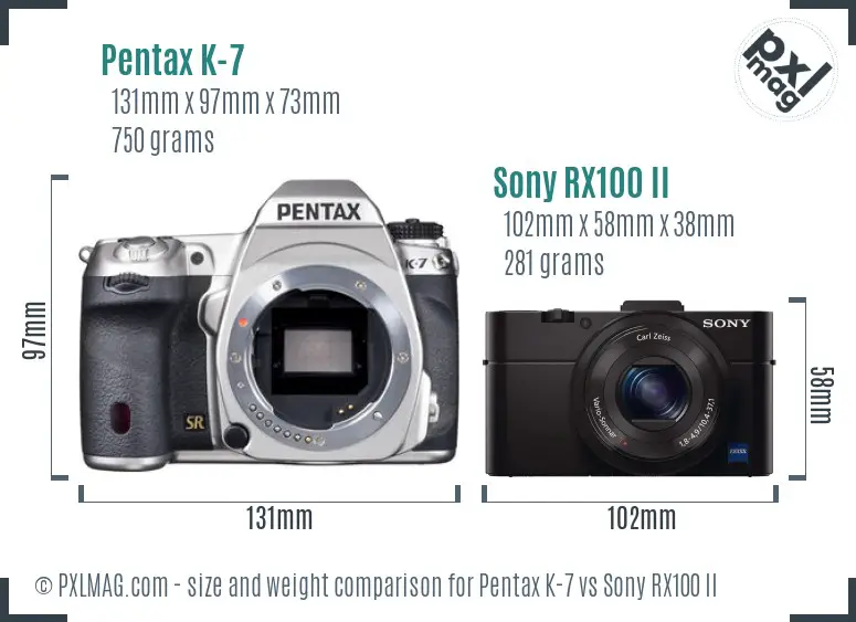 Pentax K-7 vs Sony RX100 II size comparison