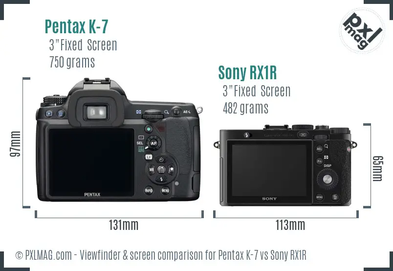 Pentax K-7 vs Sony RX1R Screen and Viewfinder comparison Pentax K-7 vs Sony RX1R Screen and Viewfinder comparison