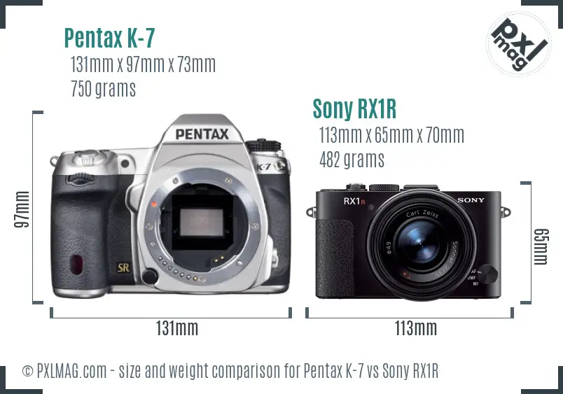 Pentax K-7 vs Sony RX1R size comparison Pentax K-7 vs Sony RX1R size comparison