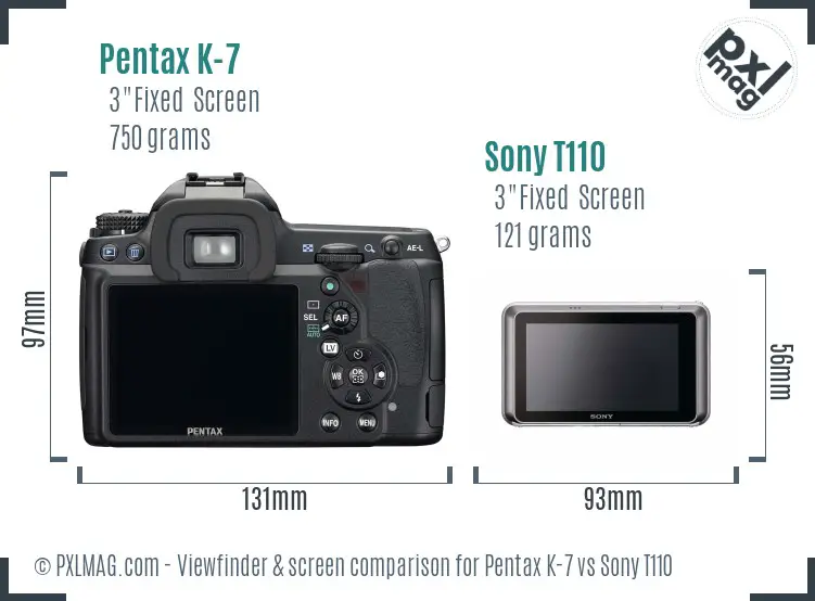 Pentax K-7 vs Sony T110 Screen and Viewfinder comparison