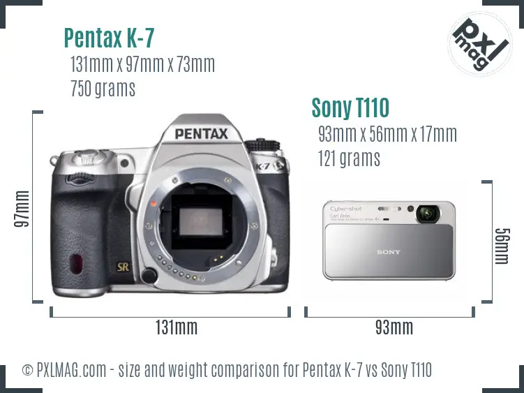 Pentax K-7 vs Sony T110 size comparison