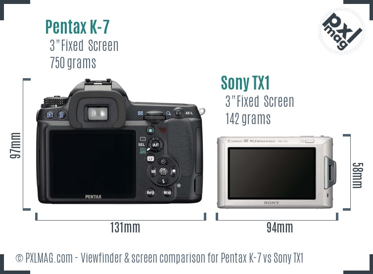 Pentax K-7 vs Sony TX1 Screen and Viewfinder comparison