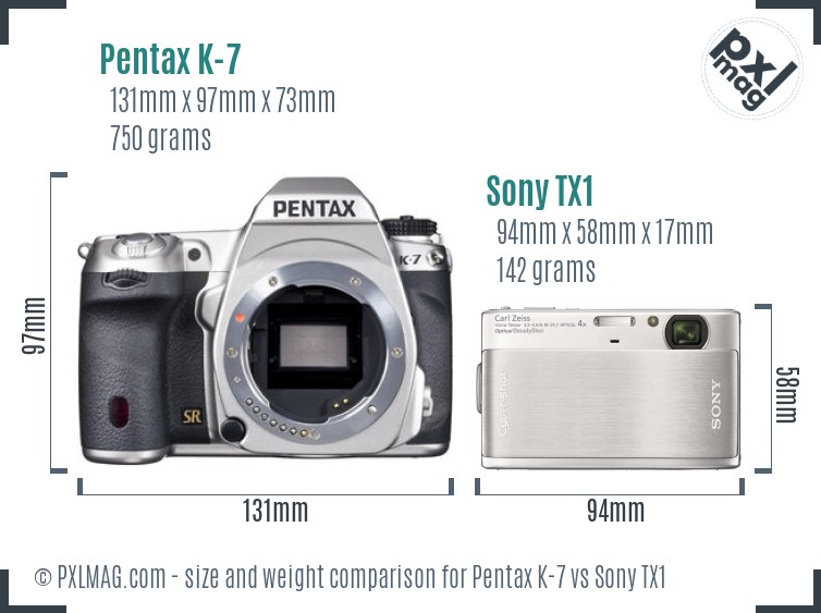 Pentax K-7 vs Sony TX1 size comparison