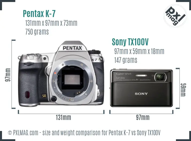Pentax K-7 vs Sony TX100V size comparison