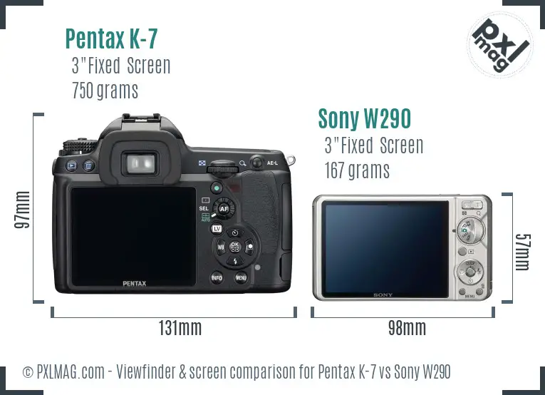 Pentax K-7 vs Sony W290 Screen and Viewfinder comparison