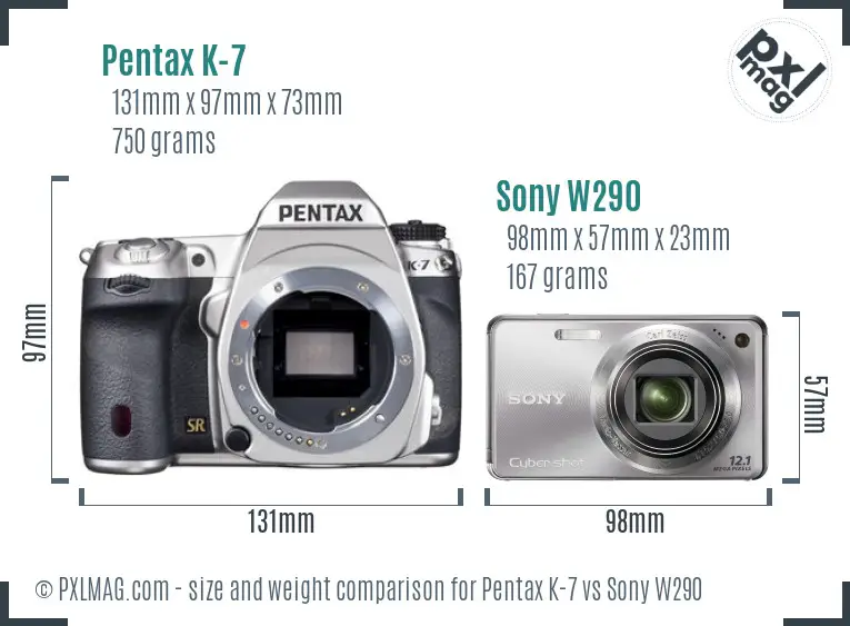 Pentax K-7 vs Sony W290 size comparison