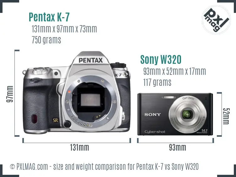 Pentax K-7 vs Sony W320 size comparison Pentax K-7 vs Sony W320 size comparison