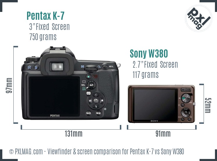 Pentax K-7 vs Sony W380 Screen and Viewfinder comparison