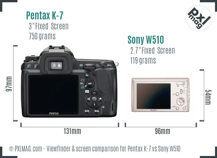 Pentax K-7 vs Sony W510 Screen and Viewfinder comparison