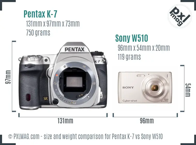 Pentax K-7 vs Sony W510 size comparison