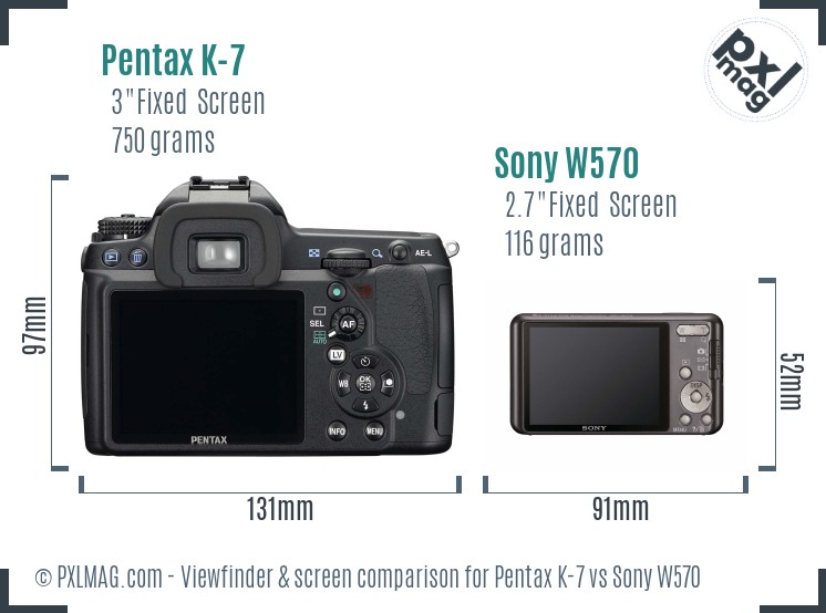 Pentax K-7 vs Sony W570 Screen and Viewfinder comparison