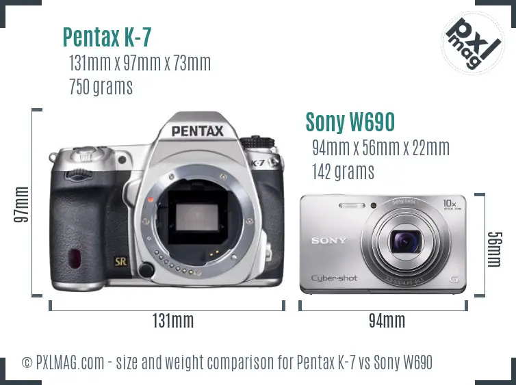 Pentax K-7 vs Sony W690 size comparison Pentax K-7 vs Sony W690 size comparison