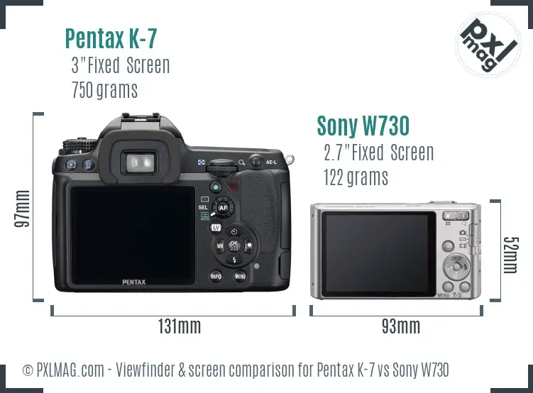 Pentax K-7 vs Sony W730 Screen and Viewfinder comparison