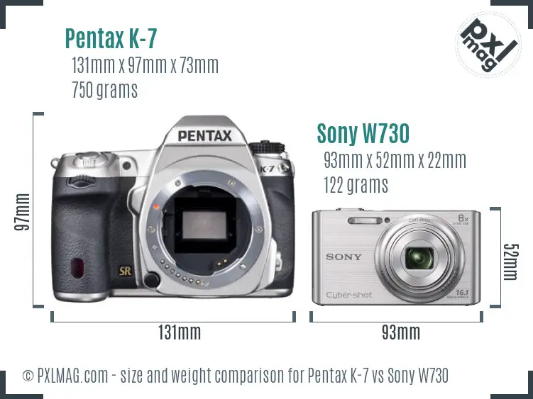 Pentax K-7 vs Sony W730 size comparison