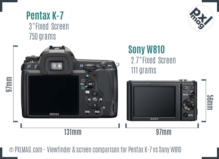 Pentax K-7 vs Sony W810 Screen and Viewfinder comparison