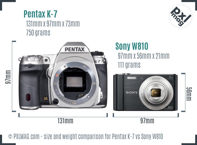 Pentax K-7 vs Sony W810 size comparison Pentax K-7 vs Sony W810 size comparison