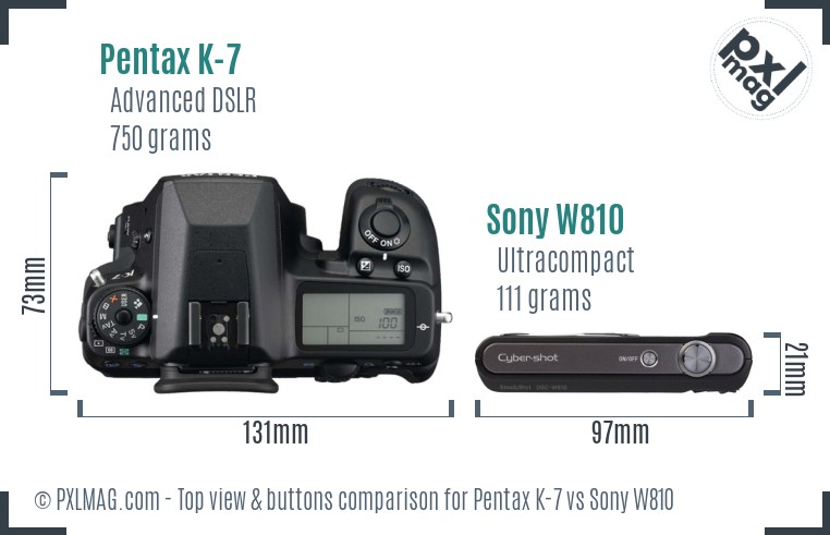 Pentax K-7 vs Sony W810 top view buttons comparison