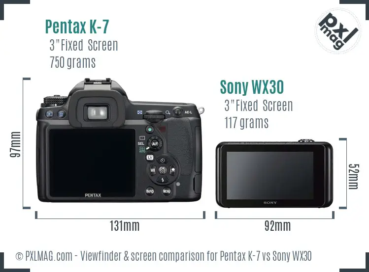 Pentax K-7 vs Sony WX30 Screen and Viewfinder comparison