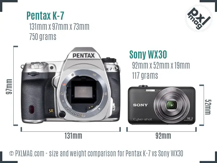 Pentax K-7 vs Sony WX30 size comparison