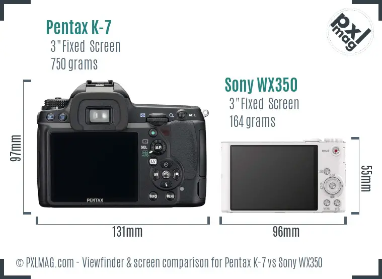 Pentax K-7 vs Sony WX350 Screen and Viewfinder comparison