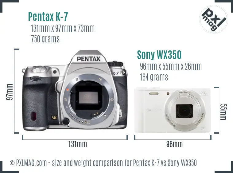 Pentax K-7 vs Sony WX350 size comparison