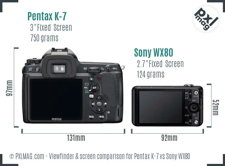 Pentax K-7 vs Sony WX80 Screen and Viewfinder comparison