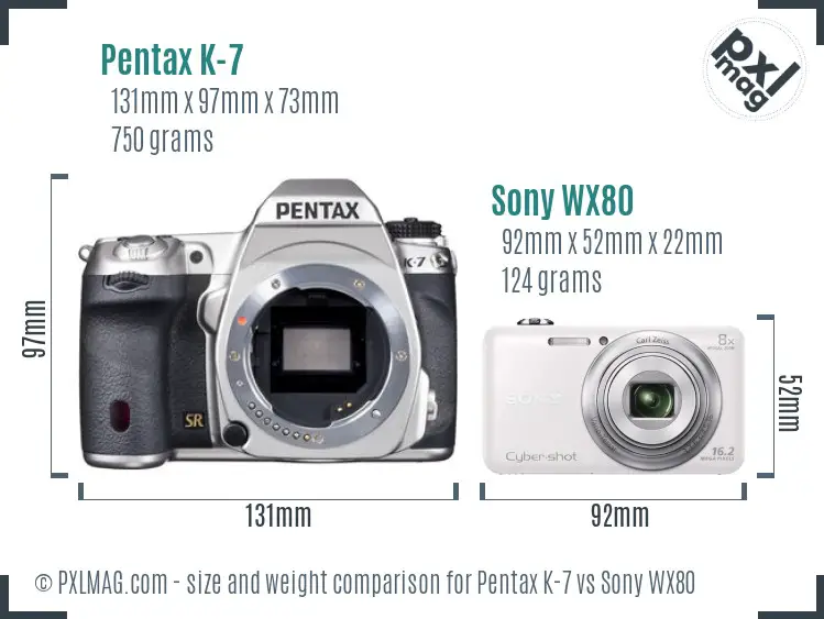 Pentax K-7 vs Sony WX80 size comparison