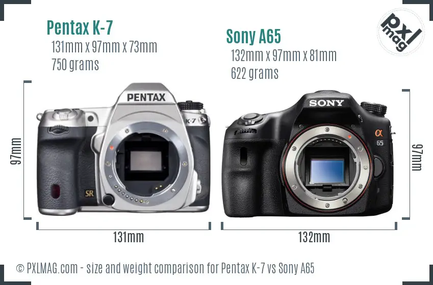 Pentax K-7 vs Sony A65 size comparison
