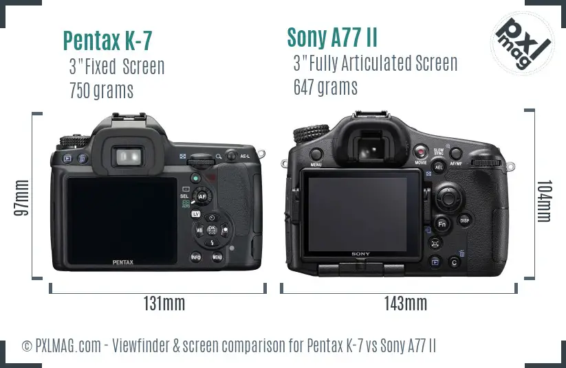 Pentax K-7 vs Sony A77 II Screen and Viewfinder comparison