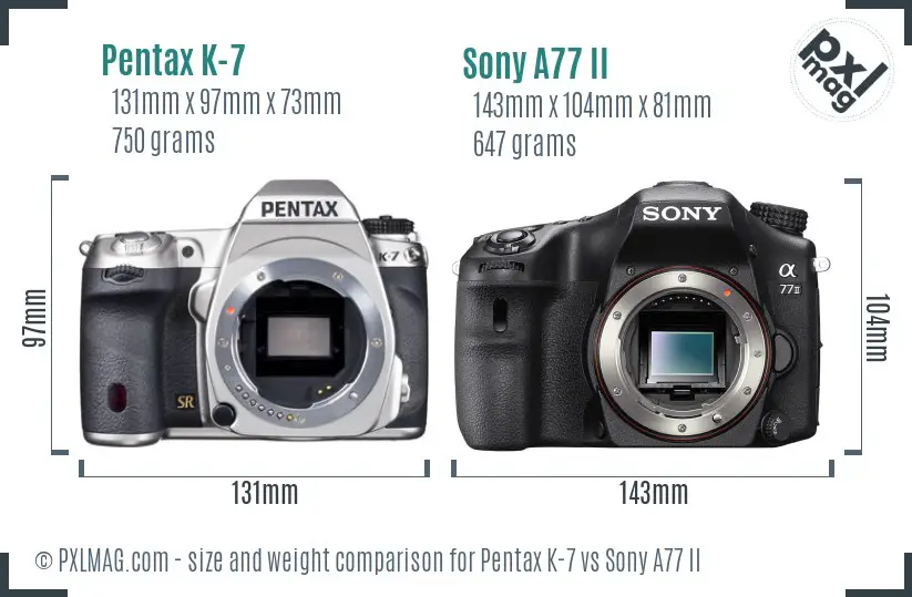 Pentax K-7 vs Sony A77 II size comparison