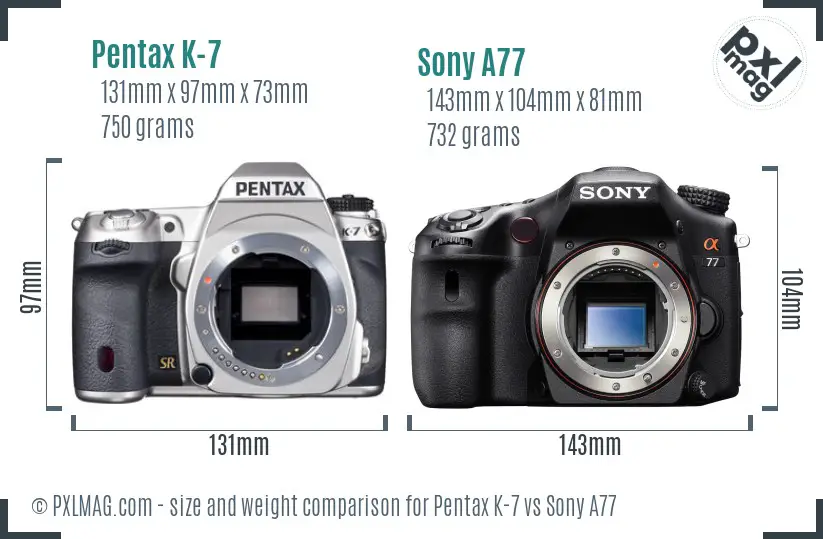 Pentax K-7 vs Sony A77 size comparison