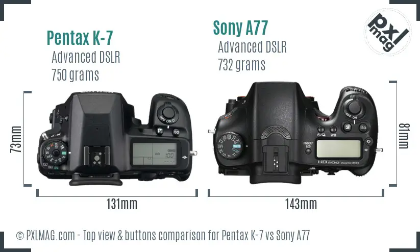 Pentax K-7 vs Sony A77 top view buttons comparison