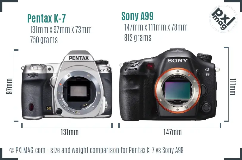 Pentax K-7 vs Sony A99 size comparison