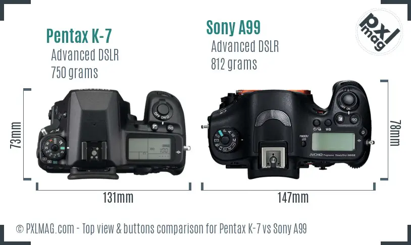 Pentax K-7 vs Sony A99 top view buttons comparison