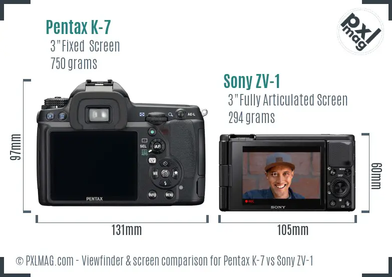 Pentax K-7 vs Sony ZV-1 Screen and Viewfinder comparison