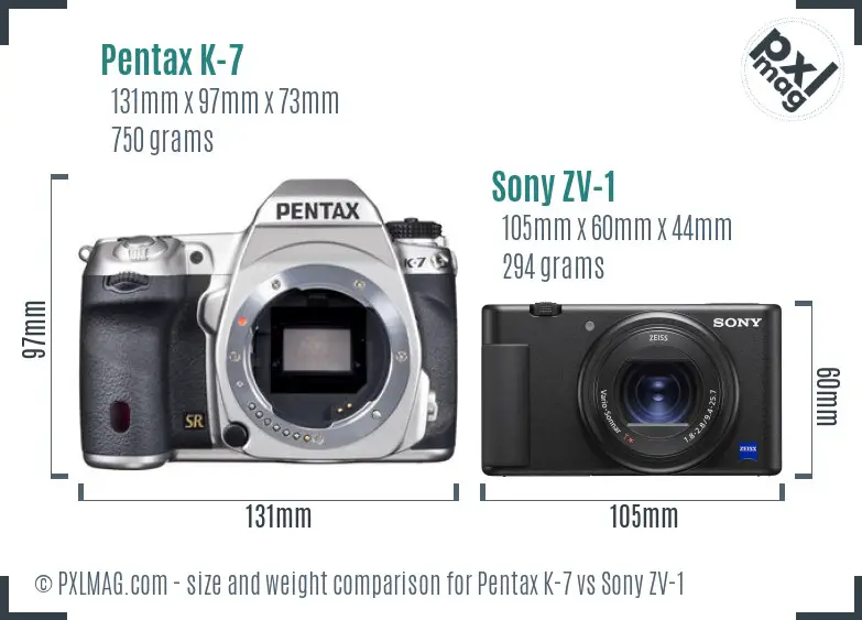 Pentax K-7 vs Sony ZV-1 size comparison