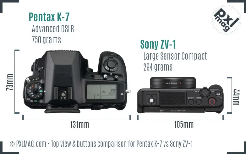 Pentax K-7 vs Sony ZV-1 top view buttons comparison