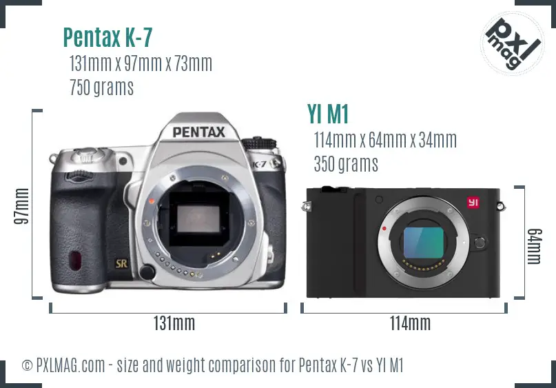 Pentax K-7 vs YI M1 size comparison