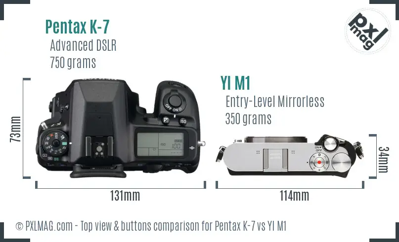 Pentax K-7 vs YI M1 top view buttons comparison
