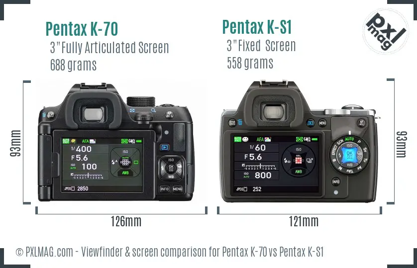 Pentax K-70 vs Pentax K-S1 Screen and Viewfinder comparison