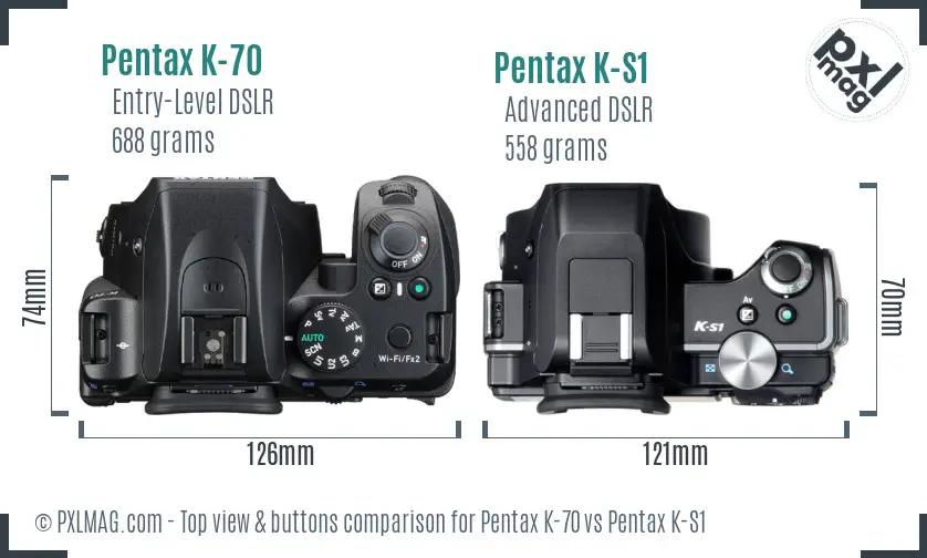 Pentax K-70 vs Pentax K-S1 top view buttons comparison