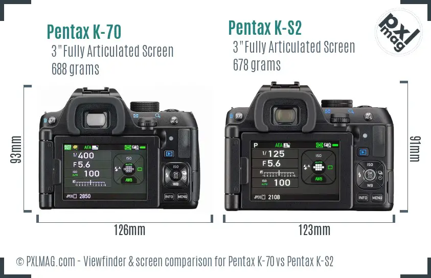 Pentax K-70 vs Pentax K-S2 Screen and Viewfinder comparison