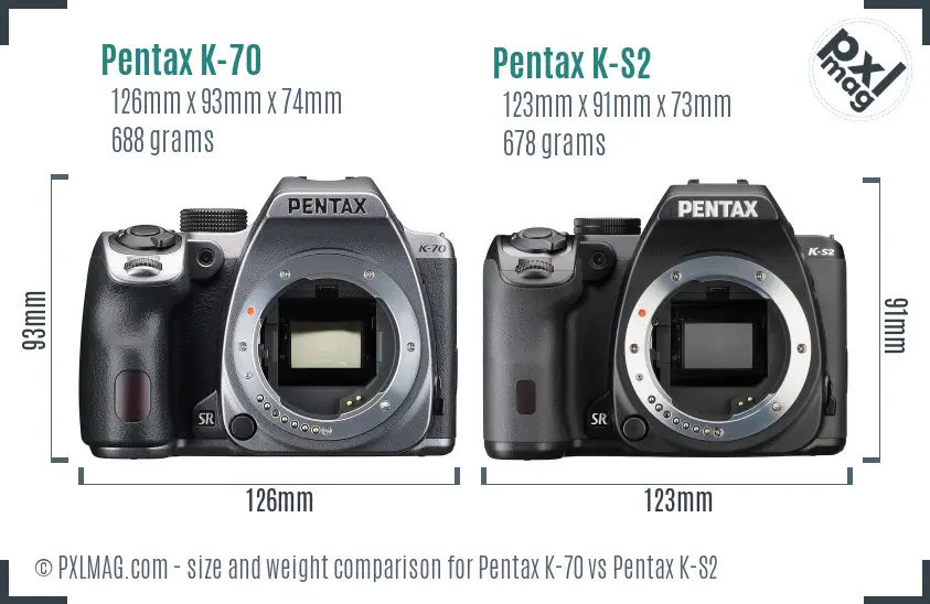 Pentax K-70 vs Pentax K-S2 size comparison