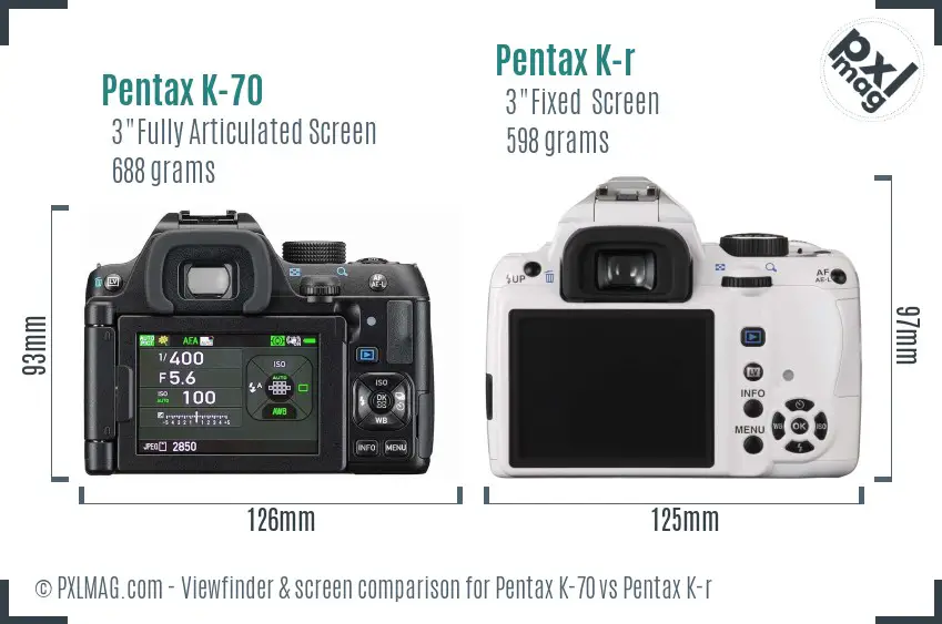 Pentax K-70 vs Pentax K-r Screen and Viewfinder comparison
