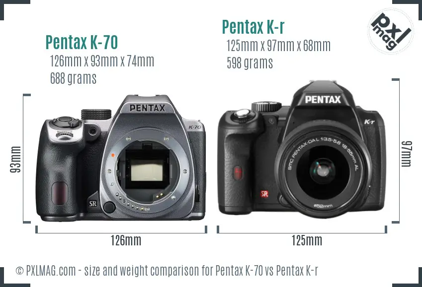Pentax K-70 vs Pentax K-r size comparison