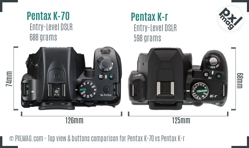 Pentax K-70 vs Pentax K-r top view buttons comparison