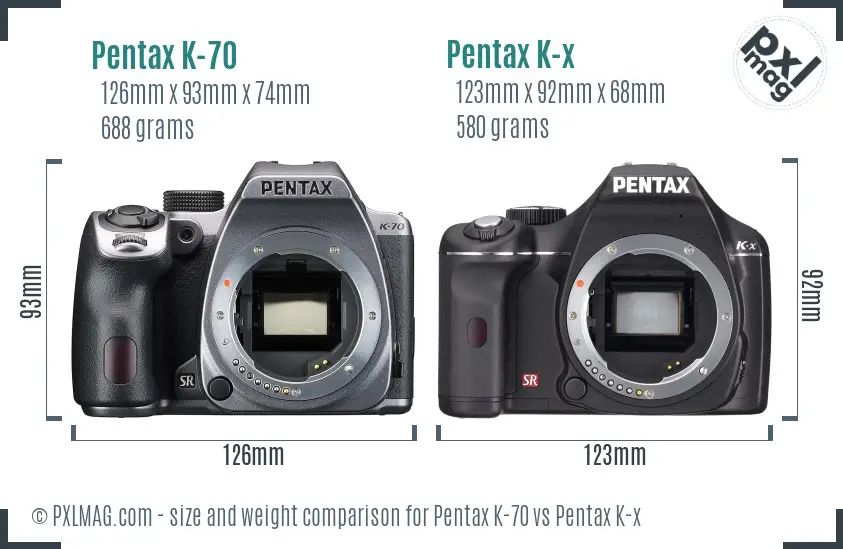 Pentax K-70 vs Pentax K-x size comparison