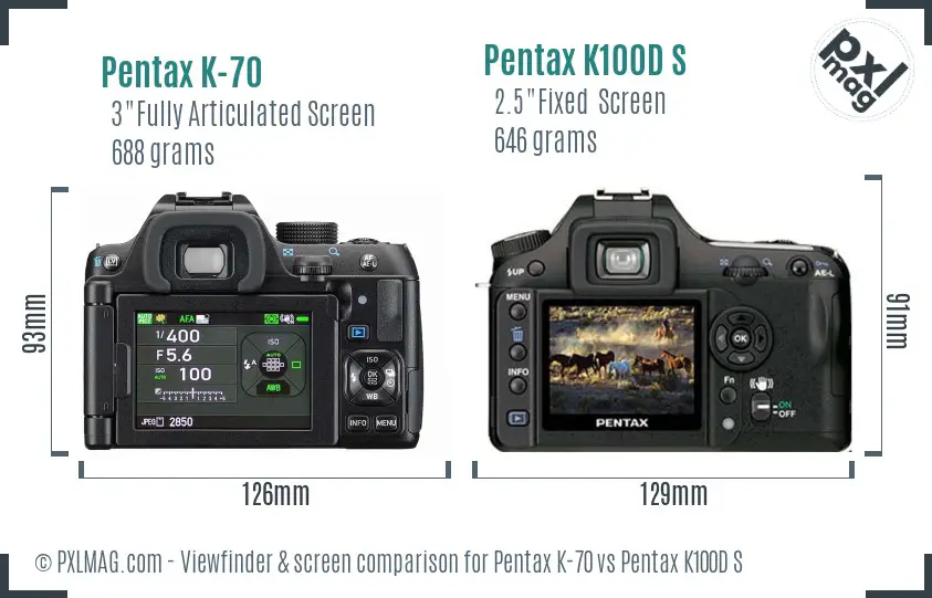 Pentax K-70 vs Pentax K100D S Screen and Viewfinder comparison