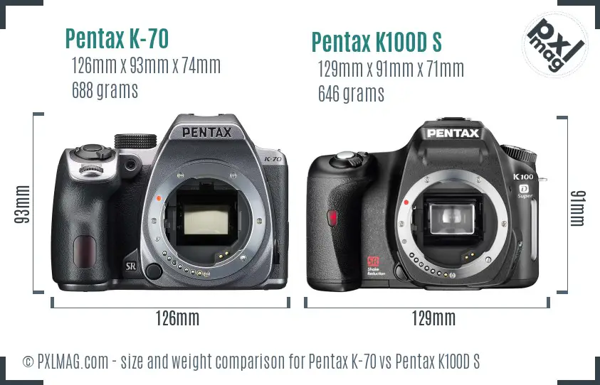 Pentax K-70 vs Pentax K100D S size comparison