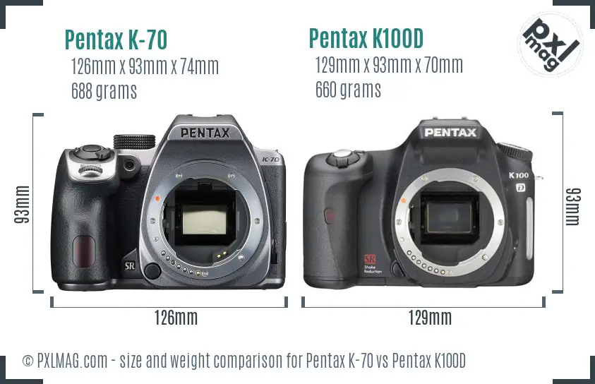Pentax K-70 vs Pentax K100D size comparison